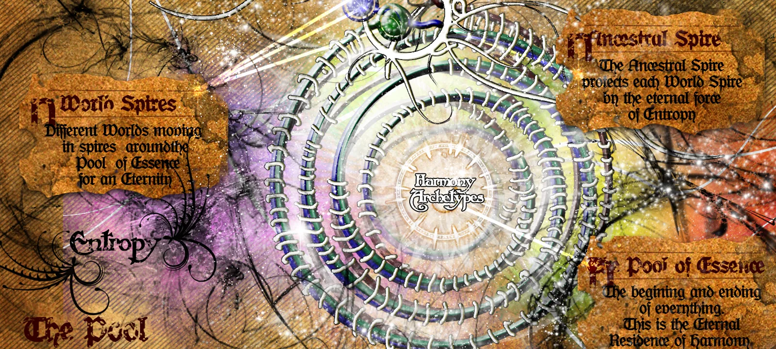The Cosmic Spire rising endless into a bruised sky above a ruined land