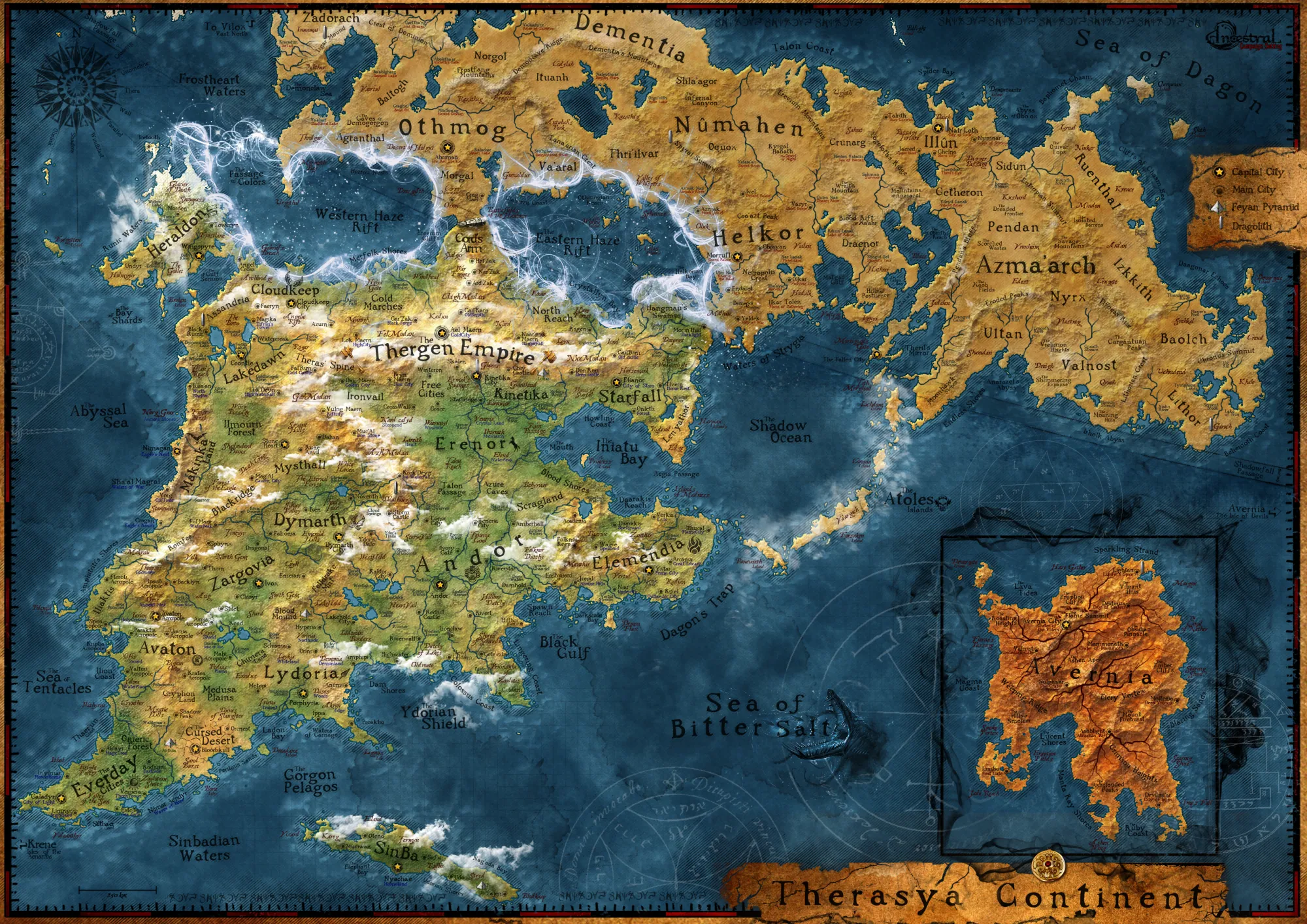 A map of the known world of Therasya