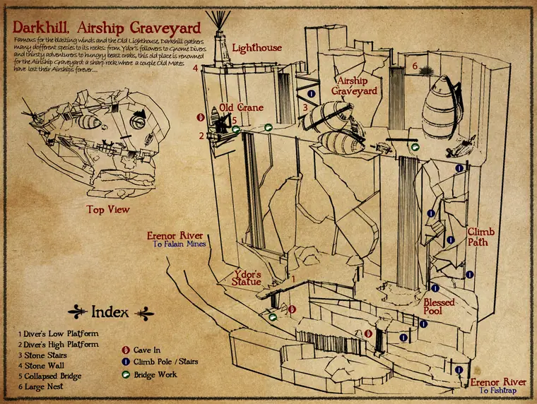 Map — Darkhill. The graveyard of gnomish flying ships. Old, and peaceful...