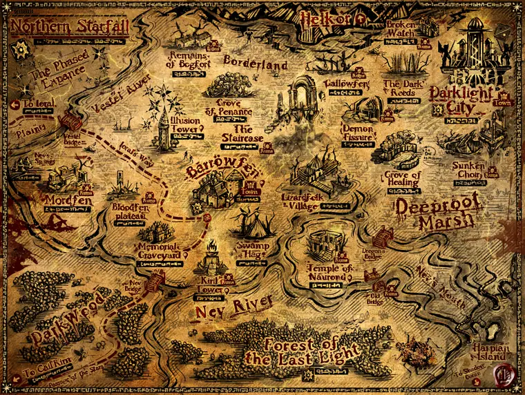 Map — Starfall. A regional survey of the realm of Starfall.