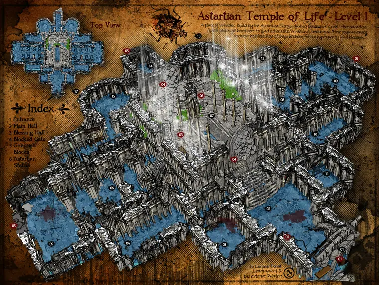 Map — Temple of Life — Level One. Floor plan of the first level of the Temple of Life.