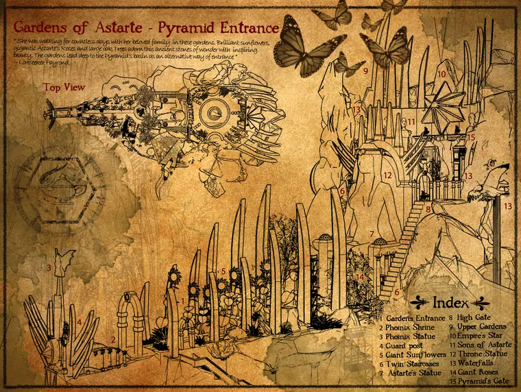 Map — The Gardens of Astarte. The legendary Guardens of Astarte in Lunar pyramid.